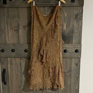 Ralph Lauren Asymmetrical Paisley Skirt in Tan